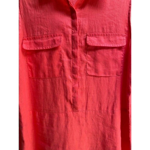 Jones & Co size M Coral red linen popover sleeveless shirt tunic cruise resort - Picture 6 of 8